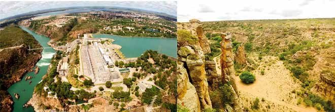 Montagem com paisagens do rio São Francisco e do Raso da Catarina.